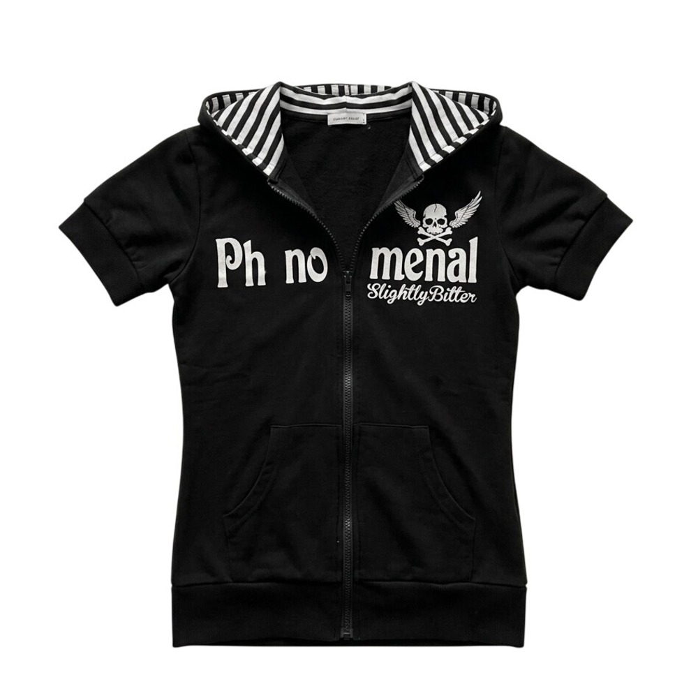 Short Sleeve Hoodie Women S Black Excellent Graphic Skull Striped